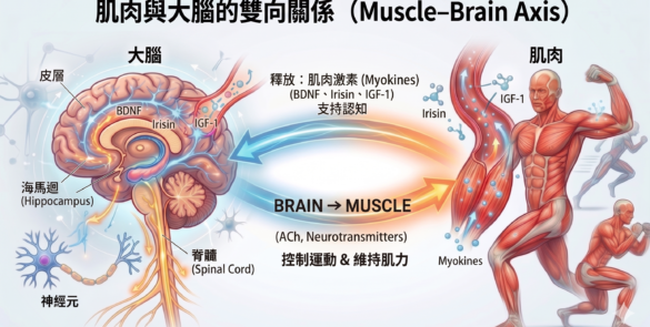 肌肉大腦軸雙向生理溝通圖解：肌肉激素與神經訊號如何預防大腦萎縮